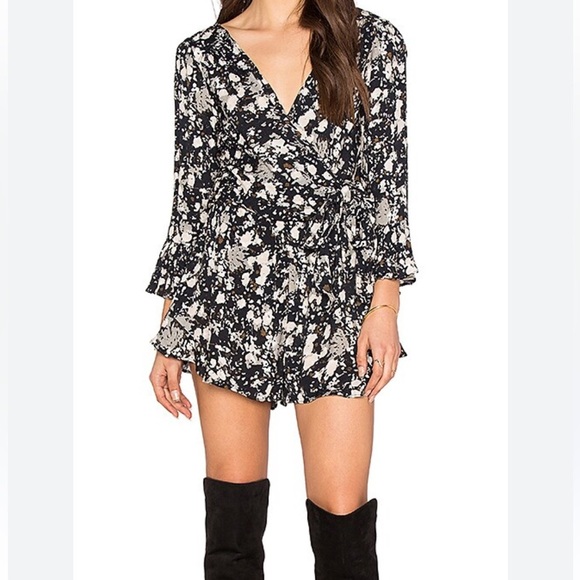 Free People All The Right Ruffles Monochrome Patterned Romper S - Picture 2 of 15